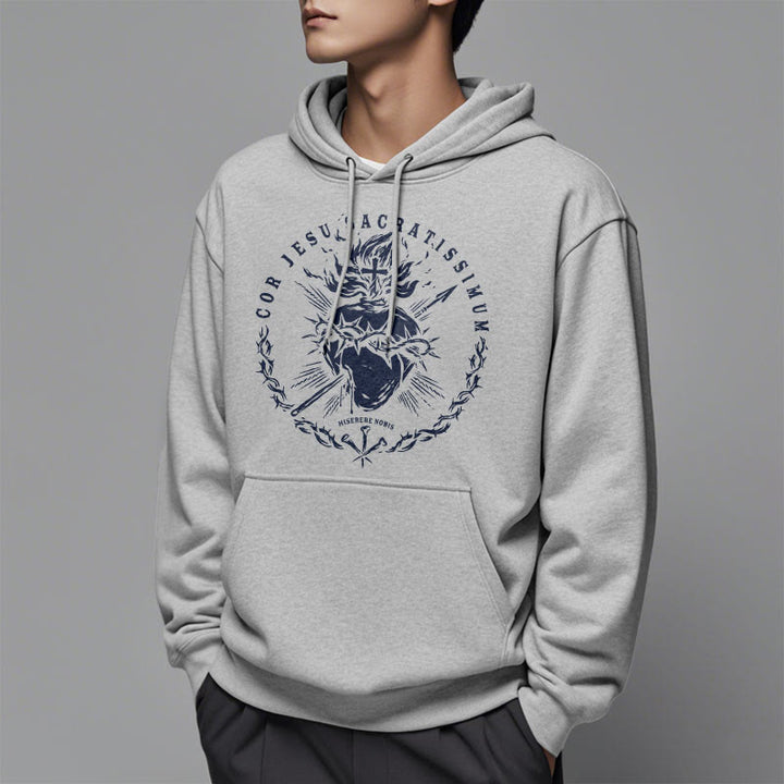 Classic Style Sacred Heart of Jesus Fleece Lined Polyester    Hoodie