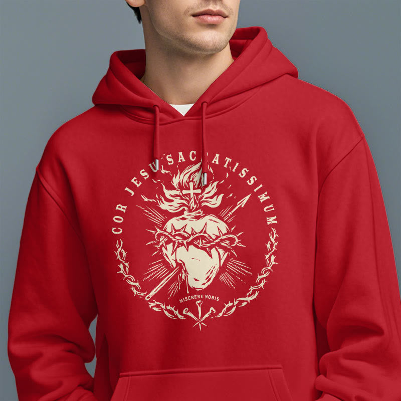 Classic Style Sacred Heart of Jesus Fleece Lined Polyester    Hoodie