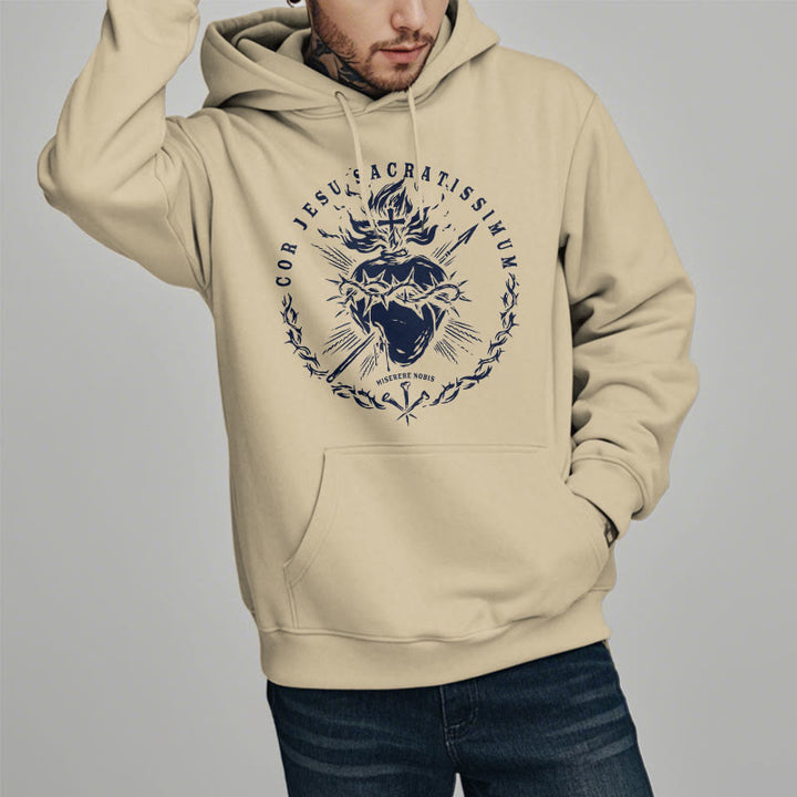 Classic Style Sacred Heart of Jesus Fleece Lined Polyester    Hoodie