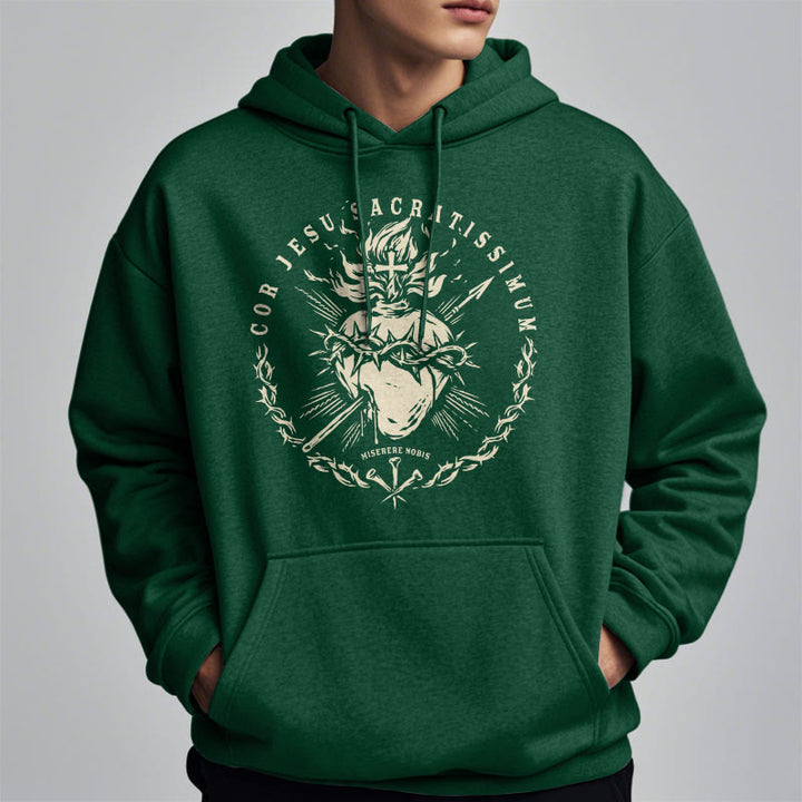 Classic Style Sacred Heart of Jesus Fleece Lined Polyester    Hoodie