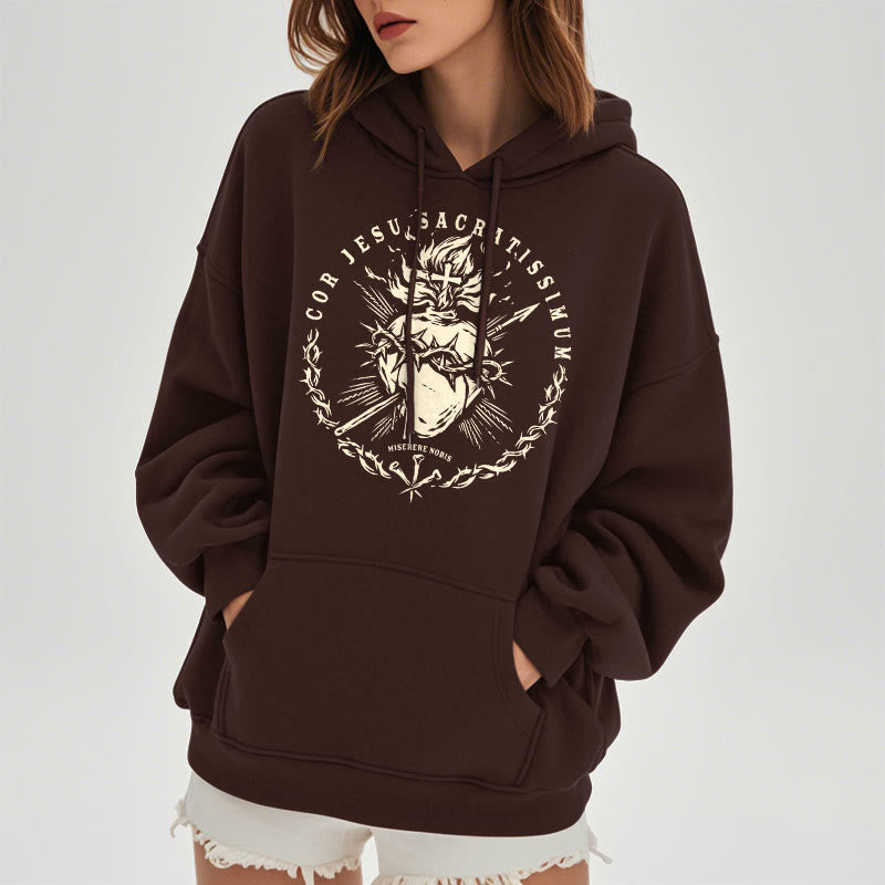 Classic Style Sacred Heart of Jesus Fleece Lined Polyester    Hoodie