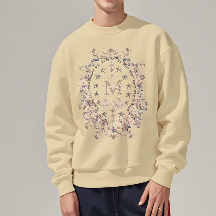 Christianartworkshop Modern Style Floral Cross Virgin Mary Fleece Lined Polyester Sweatshirt - image 8