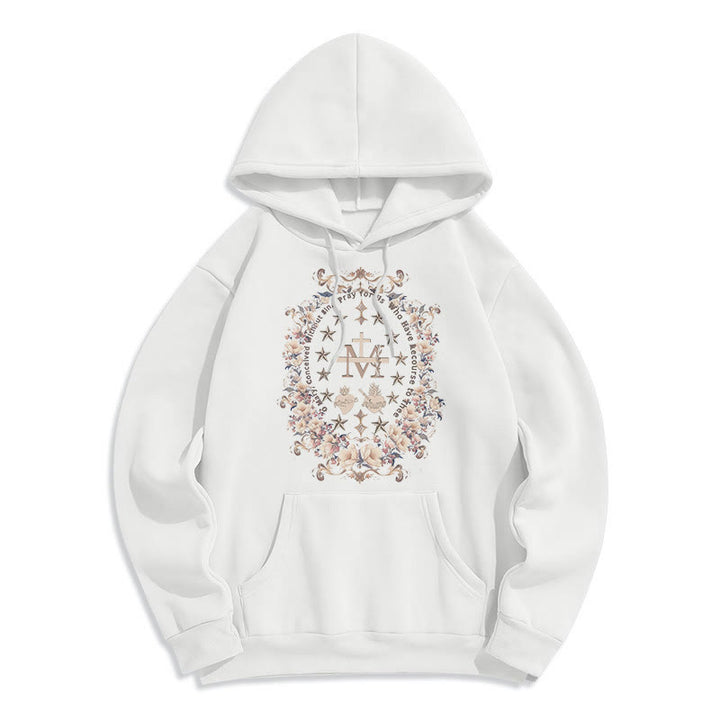 Christianartworkshop Modern Style Floral Cross Virgin Mary Fleece Lined Polyester Hoodie - White - 2XL - image 7
