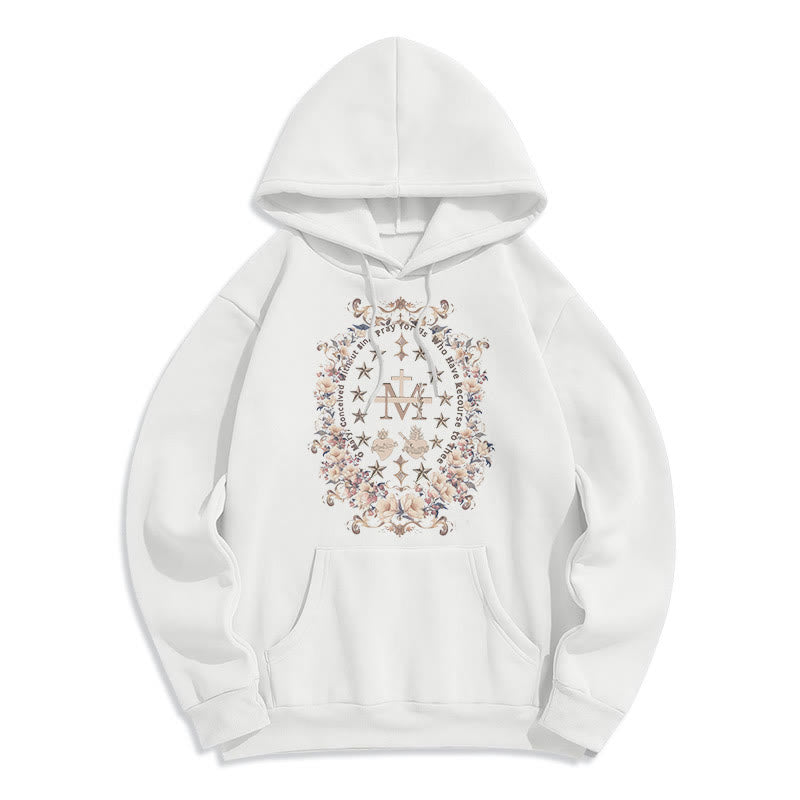 Modern Style Floral Cross Virgin Mary Fleece Lined Polyester Hoodie - White - 2XL - image 8