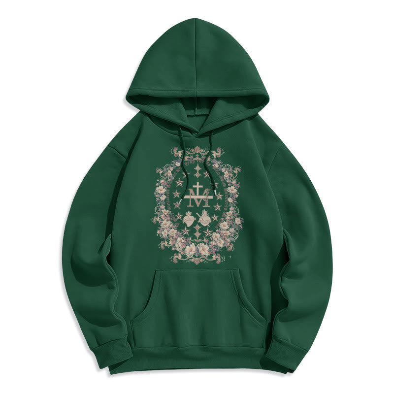 Modern Style Floral Cross Virgin Mary Fleece Lined Polyester Hoodie - Green - 2XL - image 14