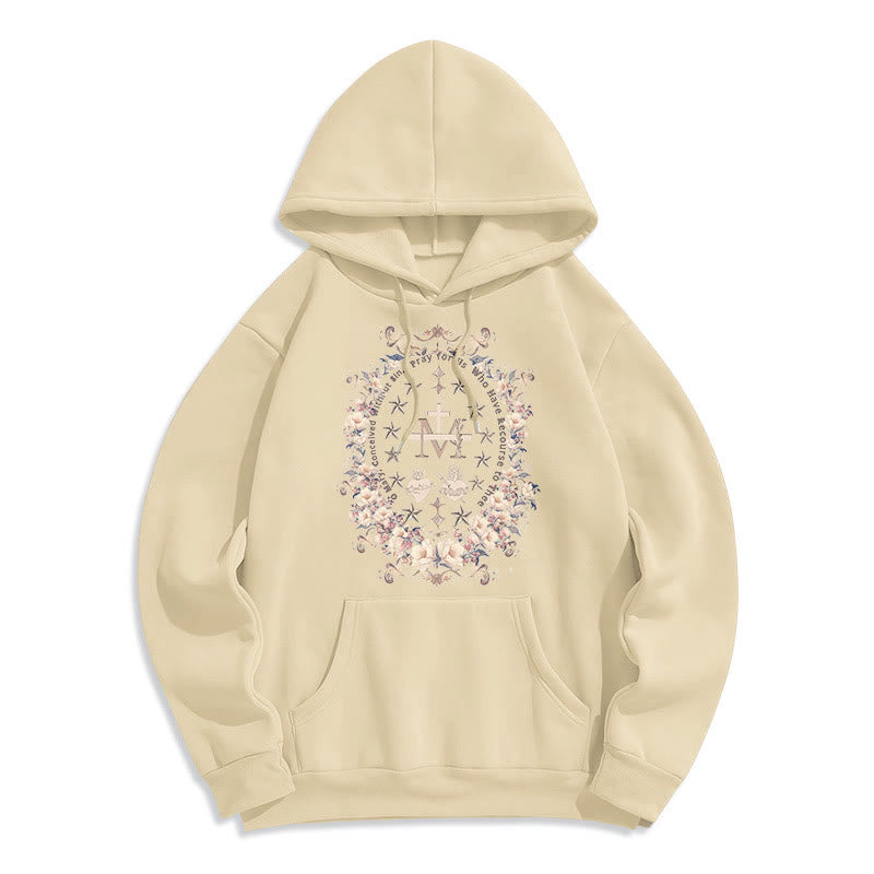 Modern Style Floral Cross Virgin Mary Fleece Lined Polyester Hoodie - Beige - 2XL - image 10