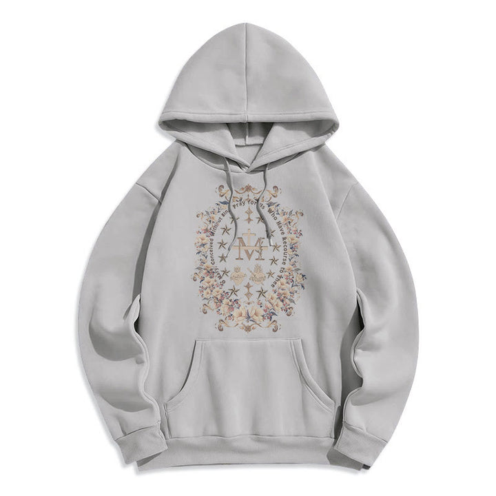 Modern Style Floral Cross Virgin Mary Fleece Lined Polyester Hoodie - Grey - 2XL - image 16