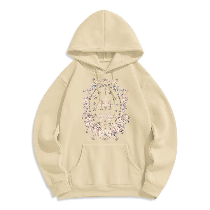 Christianartworkshop Modern Style Floral Cross Virgin Mary Fleece Lined Polyester Hoodie - Beige - 2XL - image 9