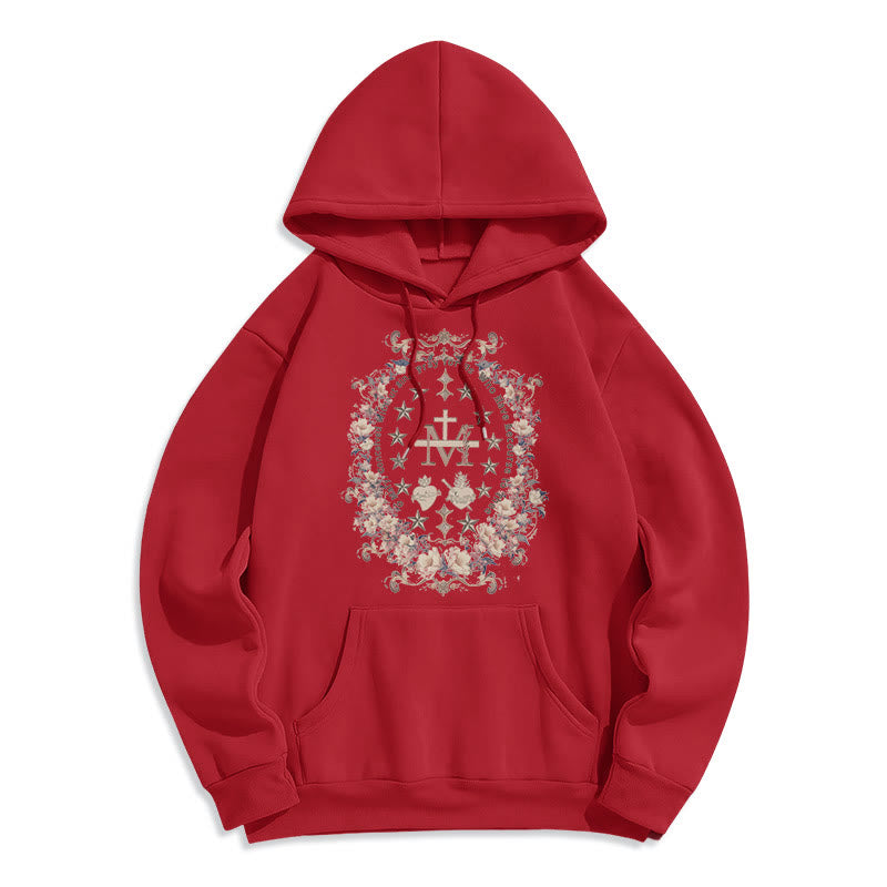 Christianartworkshop Modern Style Floral Cross Virgin Mary Fleece Lined Polyester Hoodie - Red - 2XL - image 17