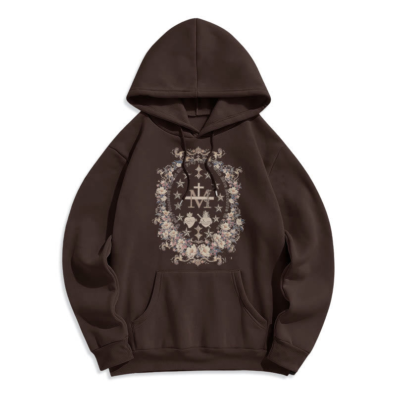Modern Style Floral Cross Virgin Mary Fleece Lined Polyester Hoodie - Brown - 2XL - image 12