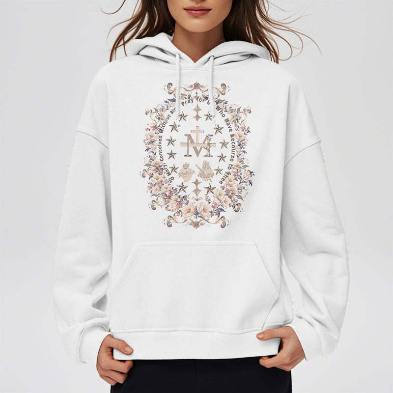Modern Style Floral Cross Virgin Mary Fleece Lined Polyester Hoodie - image 9