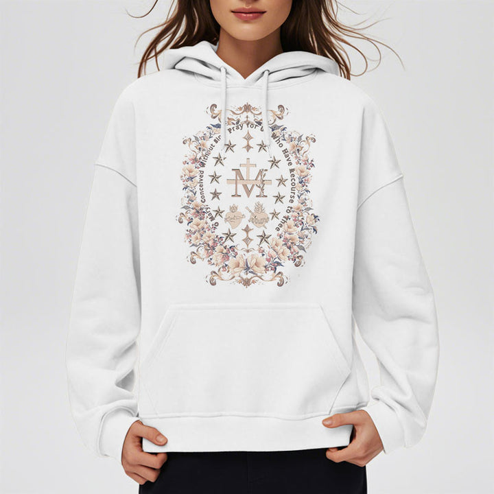 Christianartworkshop Modern Style Floral Cross Virgin Mary Fleece Lined Polyester Hoodie - image 8