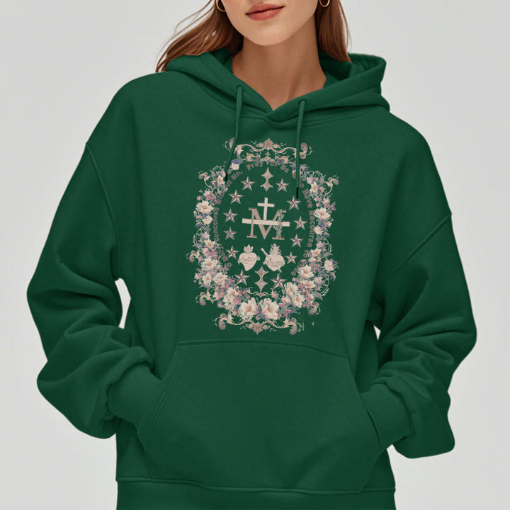Modern Style Floral Cross Virgin Mary Fleece Lined Polyester Hoodie - image 15