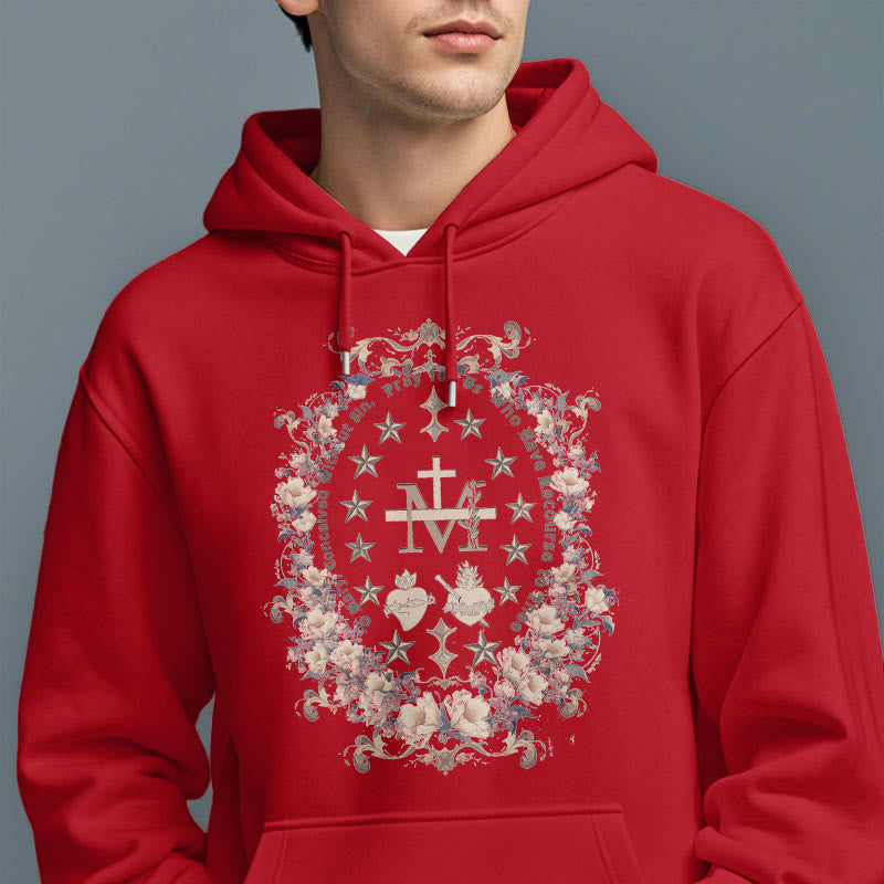 Modern Style Floral Cross Virgin Mary Fleece Lined Polyester Hoodie - image 19