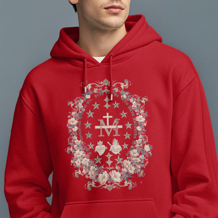 Modern Style Floral Cross Virgin Mary Fleece Lined Polyester Hoodie - image 19
