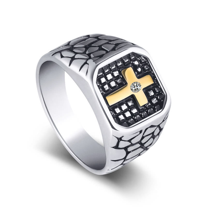 Christianartworkshop Classic Style Cracked Stone Pattern Cross Devine Faith Ring - UK Size Y（US 12） - image 0