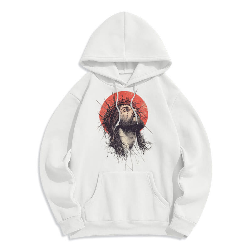 Classic Colored Style Jesus Crown of Thorns Fleece Lined Polyester Hoodie - White - 2XL - image 0