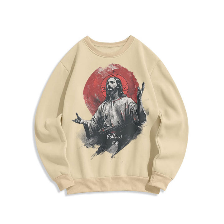 Classic Style Jesus Halo Follow Me Fleece Lined Polyester Sweatshirt - Beige - 2XL - image 8