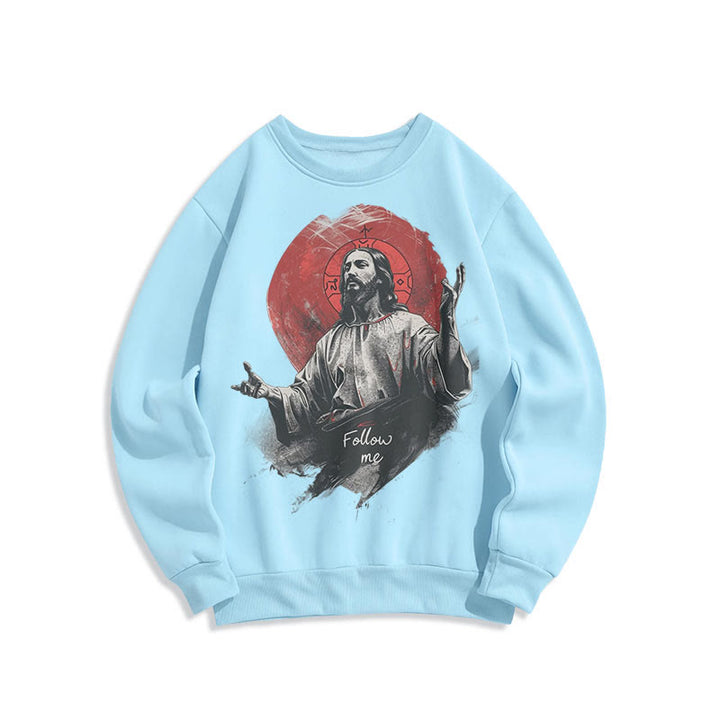 Classic Style Jesus Halo Follow Me Fleece Lined Polyester Sweatshirt - Blue - 2XL - image 14
