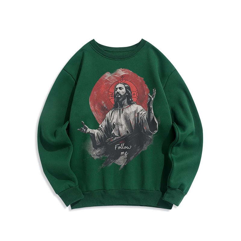 Classic Style Jesus Halo Follow Me Fleece Lined Polyester Sweatshirt - Green - 2XL - image 12