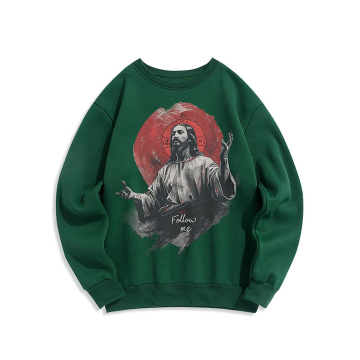 Classic Style Jesus Halo Follow Me Fleece Lined Polyester Sweatshirt - Green - 2XL - image 12