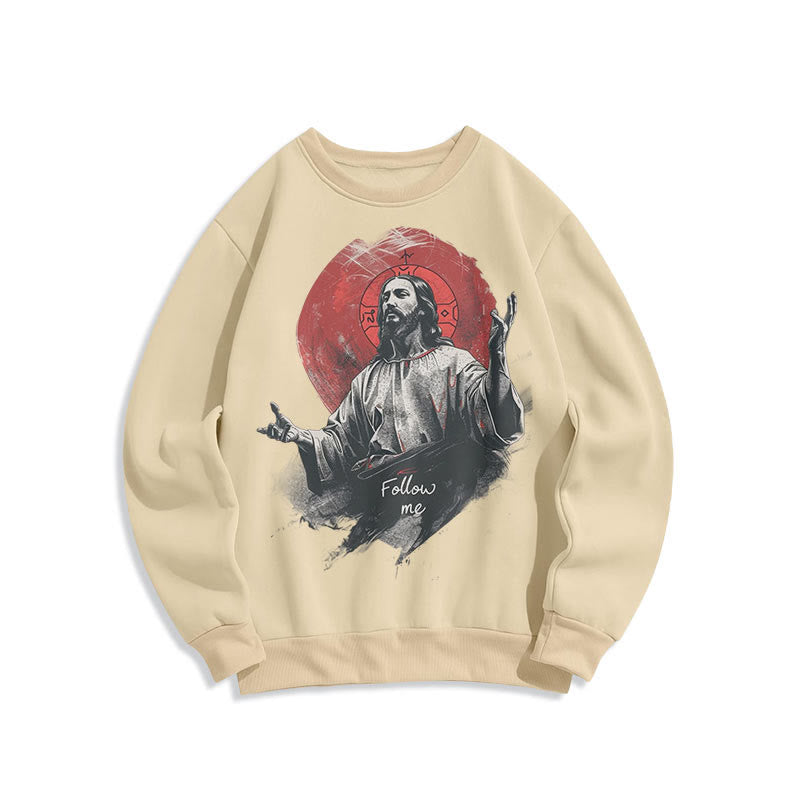 Classic Style Jesus Halo Follow Me Fleece Lined Polyester Sweatshirt - Beige - 2XL - image 8