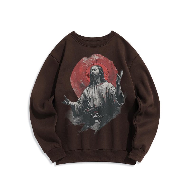 Classic Style Jesus Halo Follow Me Fleece Lined Polyester Sweatshirt - Brown - 2XL - image 10