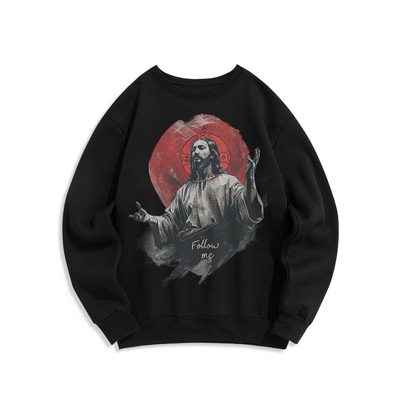 Classic Style Jesus Halo Follow Me Fleece Lined Polyester Sweatshirt - Black - 2XL - image 6