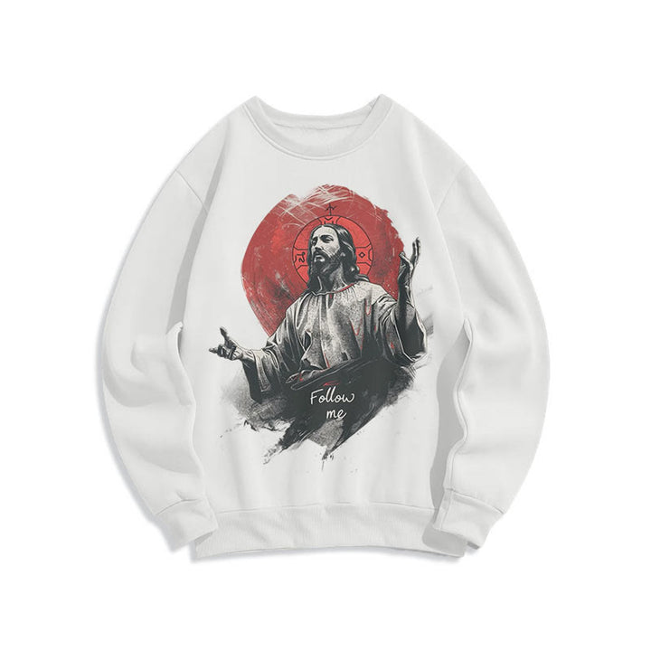 Classic Style Jesus Halo Follow Me Fleece Lined Polyester Sweatshirt - White - 2XL - image 0