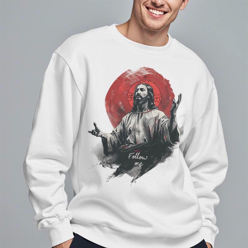 Classic Style Jesus Halo Follow Me Fleece Lined Polyester Sweatshirt