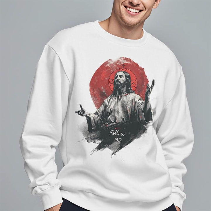 Classic Style Jesus Halo Follow Me Fleece Lined Polyester Sweatshirt