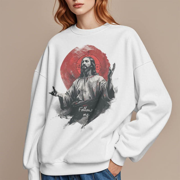 Classic Style Jesus Halo Follow Me Fleece Lined Polyester Sweatshirt