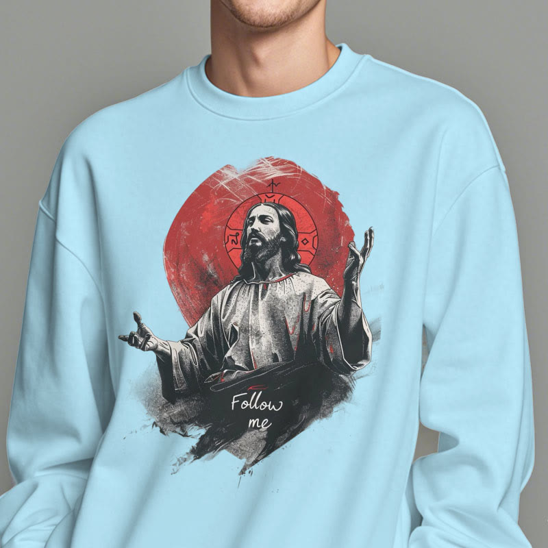 Classic Style Jesus Halo Follow Me Fleece Lined Polyester Sweatshirt