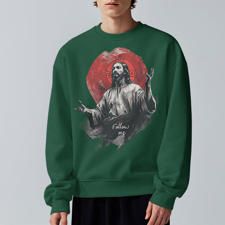 Classic Style Jesus Halo Follow Me Fleece Lined Polyester Sweatshirt