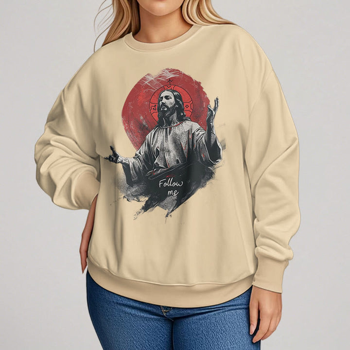 Classic Style Jesus Halo Follow Me Fleece Lined Polyester Sweatshirt
