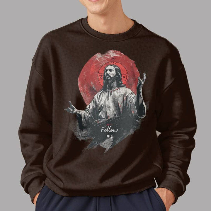 Classic Style Jesus Halo Follow Me Fleece Lined Polyester Sweatshirt