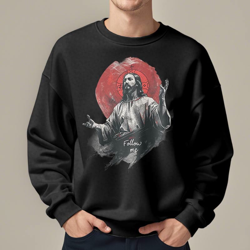Classic Style Jesus Halo Follow Me Fleece Lined Polyester Sweatshirt