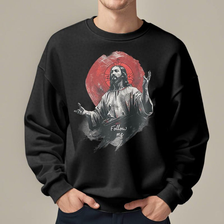 Classic Style Jesus Halo Follow Me Fleece Lined Polyester Sweatshirt