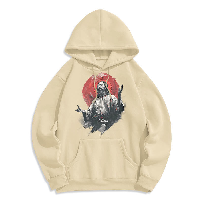 Classic Style Jesus Halo Follow Me Fleece Lined Polyester Hoodie - Beige - 2XL - image 10