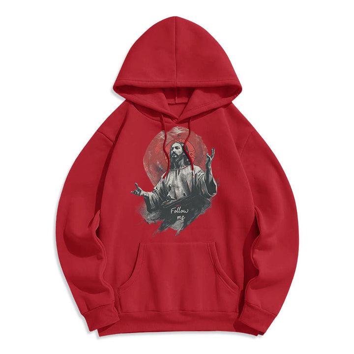 Classic Style Jesus Halo Follow Me Fleece Lined Polyester Hoodie - Red - 2XL - image 18