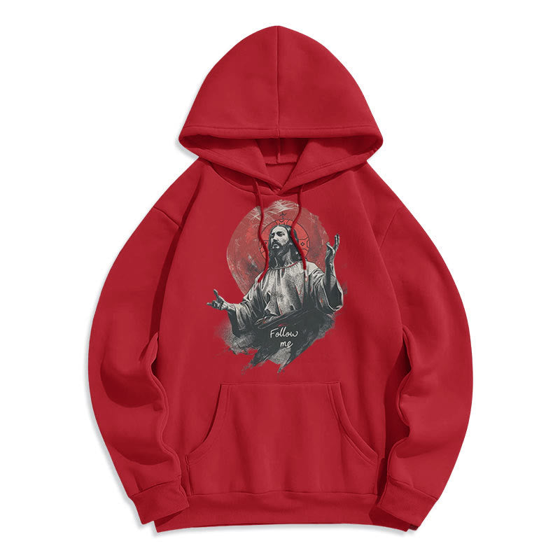 Classic Style Jesus Halo Follow Me Fleece Lined Polyester Hoodie - Red - 2XL - image 18