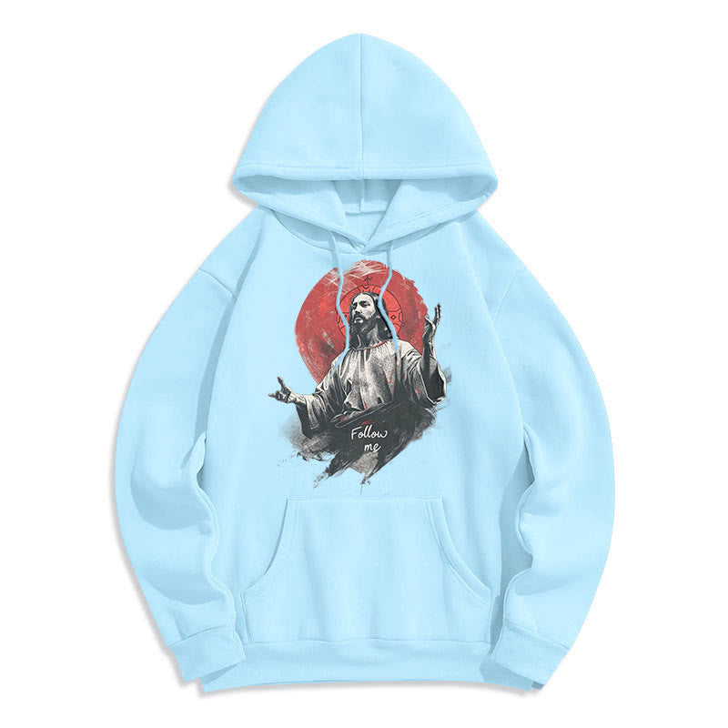 Classic Style Jesus Halo Follow Me Fleece Lined Polyester Hoodie - Blue - 2XL - image 0