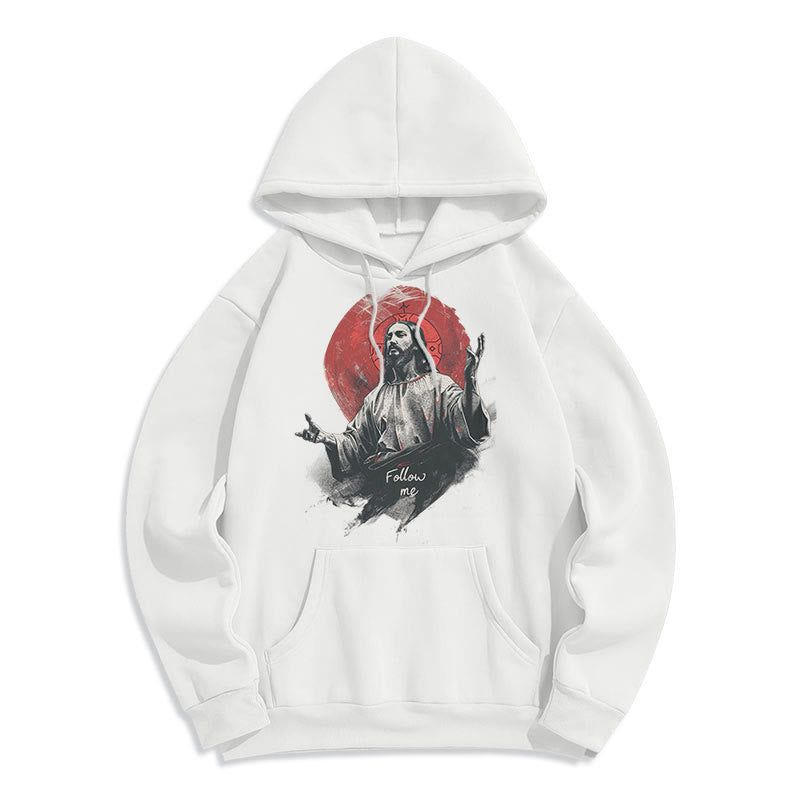 Classic Style Jesus Halo Follow Me Fleece Lined Polyester Hoodie - White - 2XL - image 8