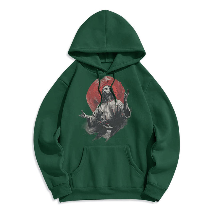 Classic Style Jesus Halo Follow Me Fleece Lined Polyester Hoodie - Green - 2XL - image 14