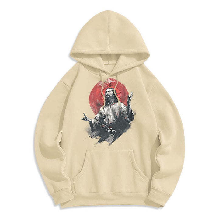 Classic Style Jesus Halo Follow Me Fleece Lined Polyester Hoodie - Beige - 2XL - image 10