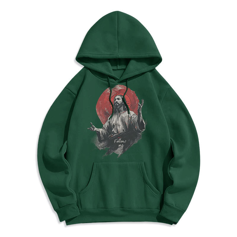 Classic Style Jesus Halo Follow Me Fleece Lined Polyester Hoodie - Green - 2XL - image 14
