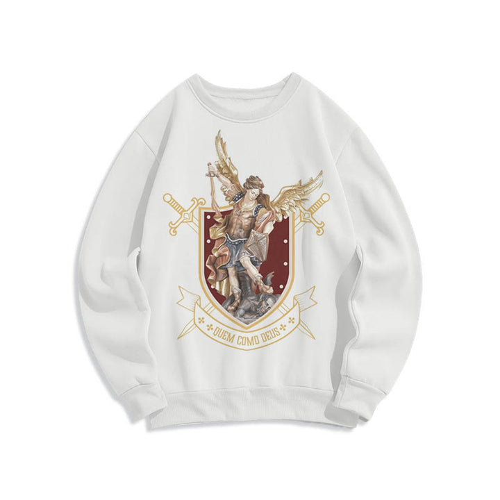 Classic Style Saint Michael the Archangel Fleece Lined Polyester Sweatshirt - White - 2XL - image 8