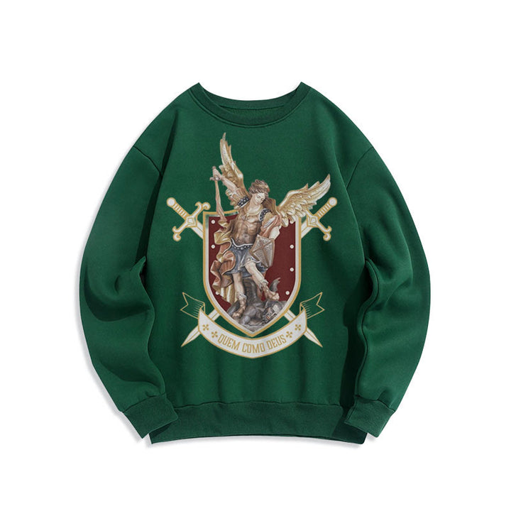 Classic Style Saint Michael the Archangel Fleece Lined Polyester Sweatshirt - Green - 2XL - image 0