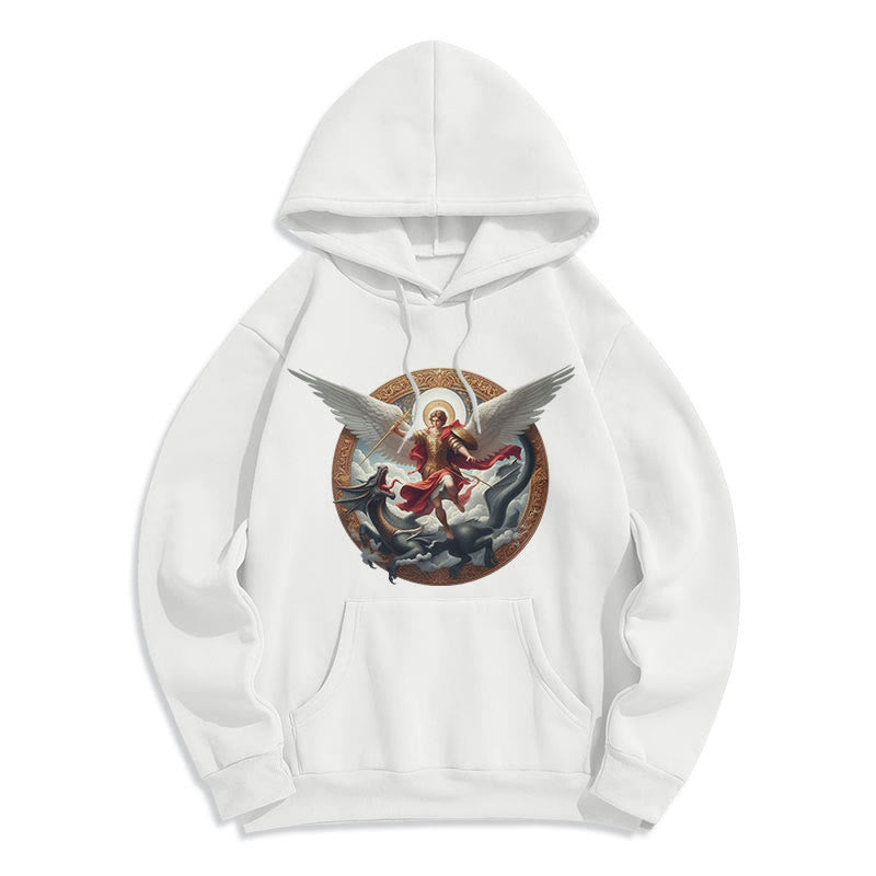Christianartworkshop Classic Colored Style Triumph of Archangel Michael Fleece Lined Polyester Hoodie - White - 2XL - image 0