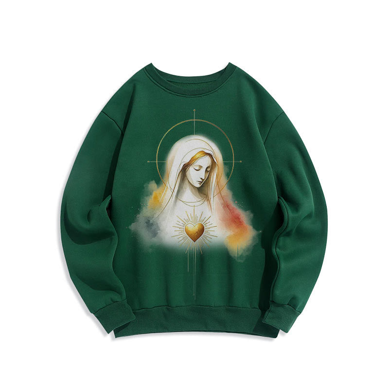 Modern Style Halo Sacred Heart Virgin Mary Fleece Lined Polyester Sweatshirt - Green - 2XL - image 14